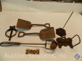 (6) Primitive Collectibles including: (2) store paper/receipt holders, (2) toy shovels, lead smelter