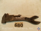 Adjustable Nut and alligator Wrench 10 in. no makers mark (piece of lower jaw slide broken)