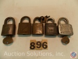 (5) Locks; (4) brass and (1) steel. Includes 'WB' - 'Slay-Maker' - 'Hurd' - 'True Value'