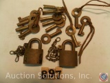 (15) Locks and keys; (2) locks marked 'U.S.' (no keys) - (13) keys marked 'Union Stockyards Co'