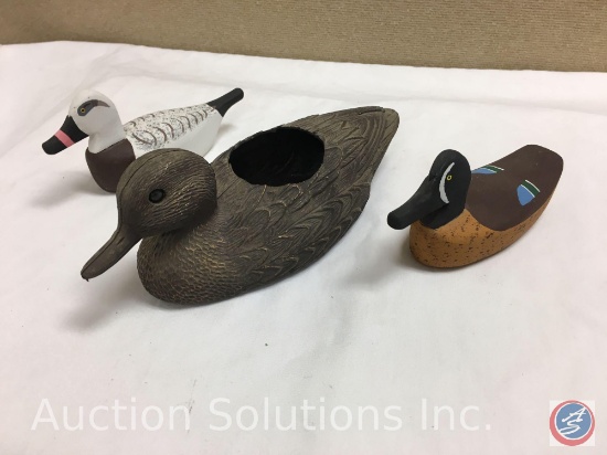 Duck Planter, Blue Wing Teal Drake Mini Duck Decoy Marked Roy H. Willis Stacey, N.C., Old Squaw