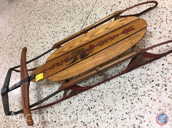 Vintage Flexible Flyer Airline Pilot Wooden Sled with Metal Runners