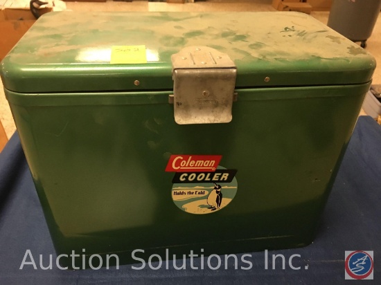 Vintage Metal Coleman Cooler with a Can of J.C. Higgins 'Magic Cold' Reusable Chemical Solution, (2)