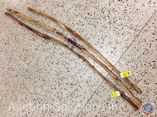 (3) Diamond Willow Free Form Walking Sticks 50 1/2", 63", 62"