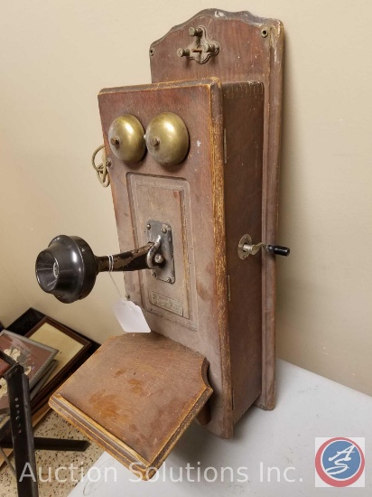 Antique Monarch Oak Case Wall Crank Telephone