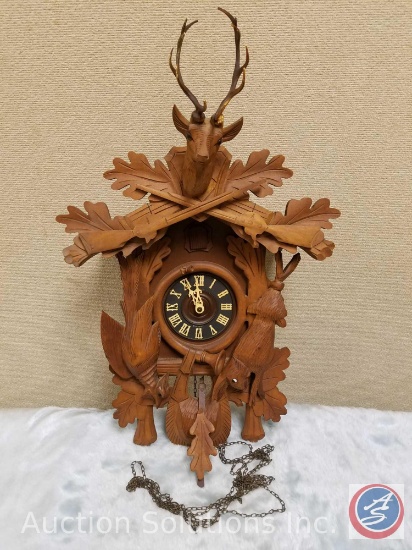 Vintage E. Schmeckenbecher Regula Hunter Carved Cuckoo Clock Made in Germany