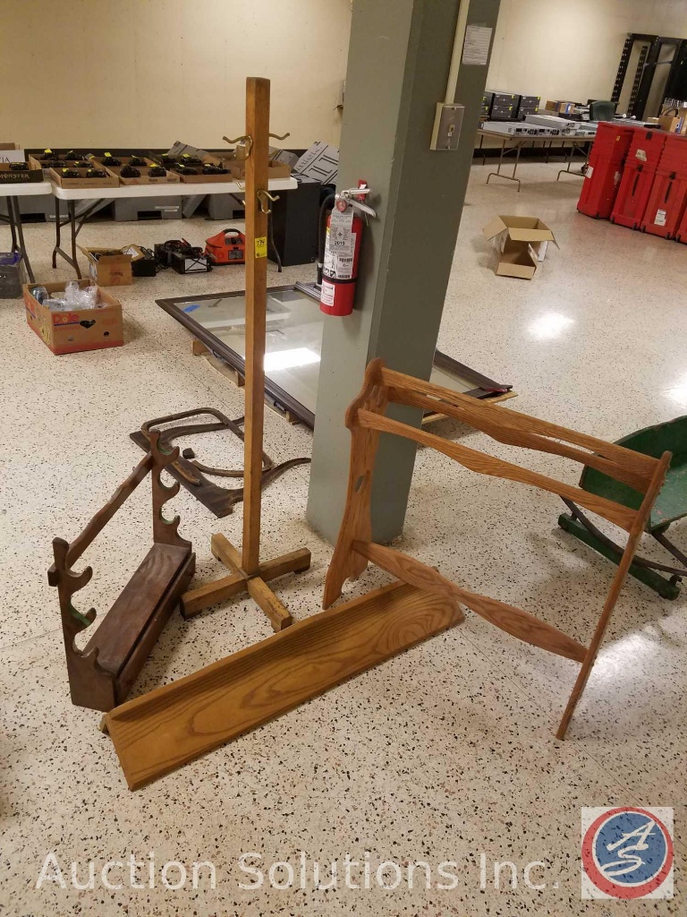 Lot Vintage Wooden Gun Rack With Drawer Wooden Quilt Rack
