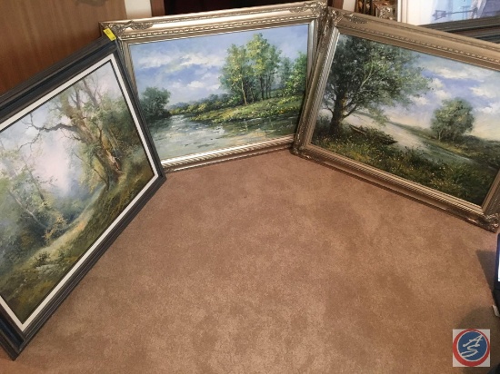 {{3x$BID}} Vintage Framed Canvas Painting 44" x 33" Signed by (2) Signed by R.Danford, 1 by J.