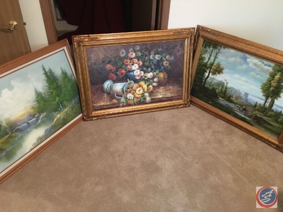 {{3XBID}} Vintage Framed Canvas Painting 44" x 33" S Hoffman, M Thomas, (1) No Signature