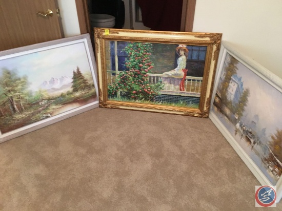 {{3XBID}} Vintage Framed Canvas Painting 44" x 33", 41" x 29" H Hilton, R Samaw (1) No Signature