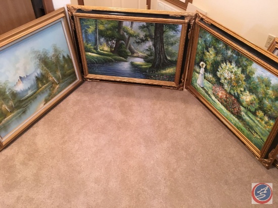 {{3$BID}} Vintage Framed Canvas Painting 44" x 33" 41" x 31" (2) No Signature, A. Rogers