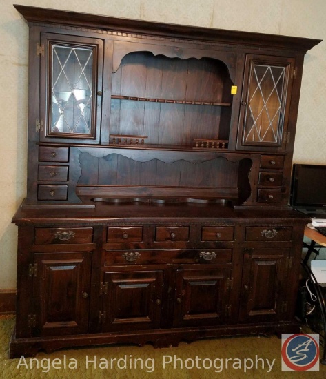 (2) Piece Antique China Hutch (Bottom 74"x18"x33"/Top 72"x10"x46") PICKUP FOR THIS ITEM IS BY