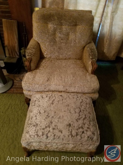 Vintage Upholstered Arm Chair 32"x35"x33" and Matching Ottoman 23"x19"x14"