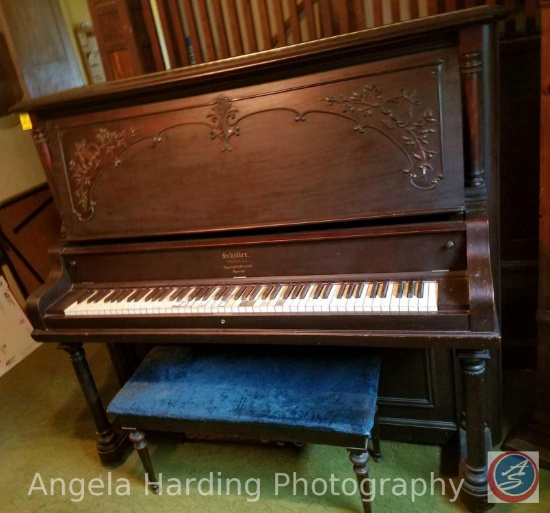 Antique Schiller Upright Grand Special Piano Model #39184 (Some Keys Missing Ivory) 61"x31"x56" and