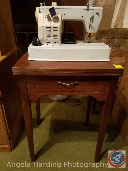 Vintage Wood Sewing Machine Table 22"x17"x30" and Vintage Nelco Sewing Machine Model SZ-206 with
