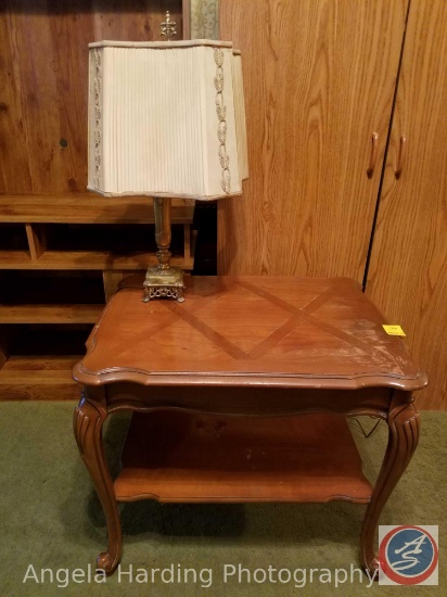 Vintage Bassett Furniture Night Stand with Shelf 28"x22"x23" and an Antique Lamp with Green Quartz