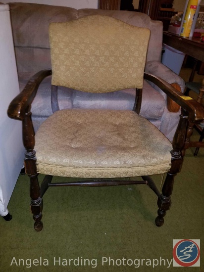 Vintage Wood and Upholstered Arm Chair 25"x22"x34" (Some Wear)