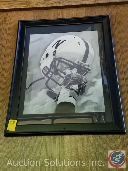 Framed Nebraska Huskers Helmet Drawing