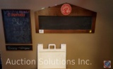 (2) Chalk Boards, Pest Control Light, Bulletin Board, Fold Out Sign Holder