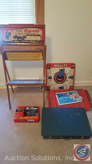 Vintage Play Art Double Deskboard, and Spell It Spell It; An Educational Toy, Picture Puzzle,
