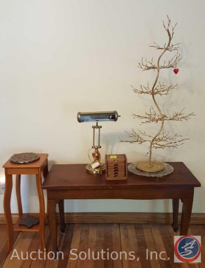 Vintage Desk Lamp, Coaster Set, Piano Bench, Holiday Tree Decoration
