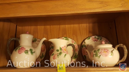 Franciscan Desert Rose Dishes: (3) 9 1/2" Dinnerware Plates, Coffee Pot and Tea Pots w/ Lids, Cream