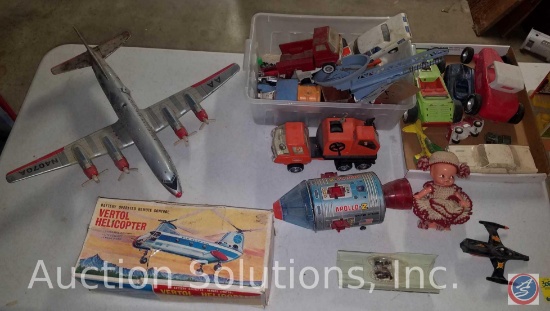 Tin Cars, American Airlines Pressed Steel Airplane, Battery Operated Vertol Helicopter in Original