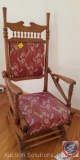Antique Spring Wood Rocking Chair w/ Upholsteredd Seat and Back