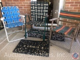 (3) Folding Lawn Chairs, Outdoor Rug, (2) Welcome Mats