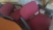 [2] Red Upholstered Metal Frame Wait Chairs w/ Arms *NOTE* This item is located near 192 and F