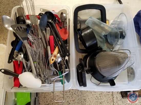 (2) Grill Presses, Cleaning Bricks and Scraper, Kitchen Utensils, Strainer