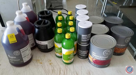 (3) Monarch Red Wine Vinegar 1 Gallon Jugs, (2) Rykoff Sexton Kalamata Olives 4 Lb. Plastic Jugs,