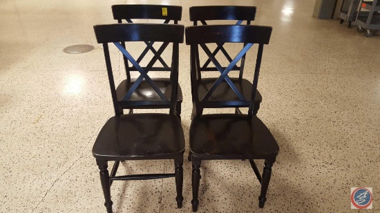 {{4X$BID}} (4) Wooden Dark Stain Cross Back Restauraunt Chairs