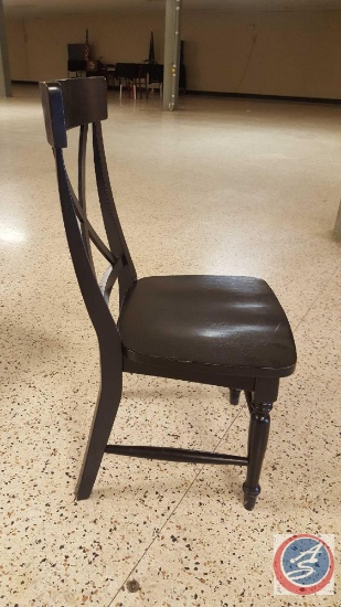 {{4X$BID}} (4) Wooden Dark Stain Cross Back Restauraunt Chairs