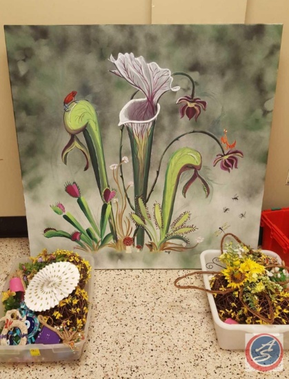 Large Painting on Canvas 48" x 48" Signed by Emily, Assorted Wall Decorations