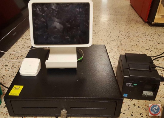 Star TSP100 Receipt Printer, APG Cash Drawer, Square iPad Stand Mount w/ Chip Card Reader + AC Power