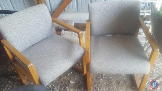 [2] Gray Upholstered Wood Frame Wait Chairs w/ Arms *NOTE* This item is located near 192 and F