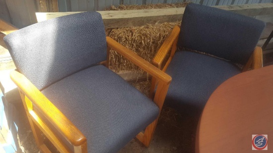 [2] Blue Upholstered Wood Frame Wait Chairs w/ Arms *NOTE* This item is located near 192 and F