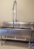 Three Compartment Sink with Sprayer Hose Dish Washing Sink 59