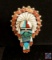 Stanford Gchachu Zuni signed Sun Face Multi-Inlay Turquoise Pin