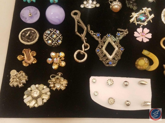 Assorted Costume Jewelry Incl. Rhinestone Brooch, Rhinestone Clip On Earrings