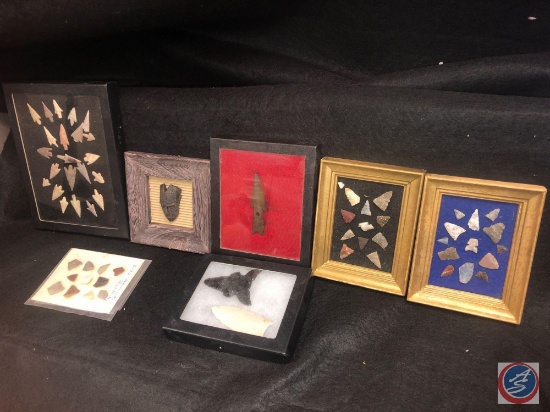Pre-Historic Arrow Heads in Mini Frames, Wood Plaque African Mask