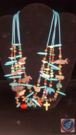 Four Strand Healing Hand Carved Fetish Necklace