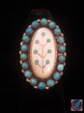 Henry T Morris* Natural Turquoise and Silver Ring Size 7 Hallmarked 'HTM Sterling' Circa 1970s