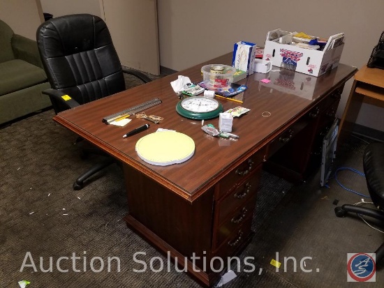 Seven Drawer Wooden Desk with Glass Overlay 71" x 35" x 31", Microsoft Office 2000 Professional