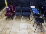 (2) Rolling and Swiveling Faux Leather Chairs with Nail Head Accents, (3)Big Red Jack Swivel Stools,
