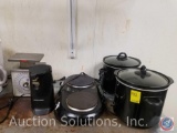 (2) Crockpots, Farberware Electric Burners, Black and Decker Electric Can Opener, Sysco Food Scale