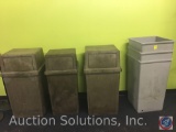 (3) Commercial Trash Cans {{NO LIDS}}, (2) Commercial Square Flip Door Trash Cans w/ Lids