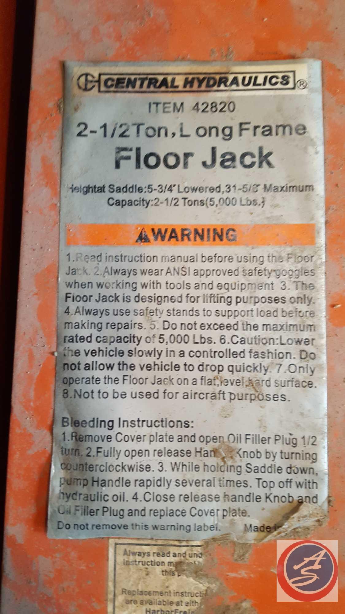 Central Hydraulics 2 1 2 Ton Long Frame Floor Jack Item
