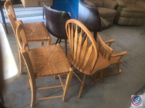 (2) Italian Bar Stools w/ Woven Rush Seats 36"(1) Slat Dining Chair, (2) Bar Stools 36" {{PAINT